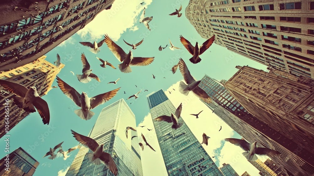 custom made wallpaper toronto digitalExotic Birds Flying Around Tall Skyscrapers