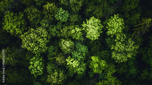 Lush green forest with trees of various sizes. The trees are densely packed and the leaves are a vibrant shade of green