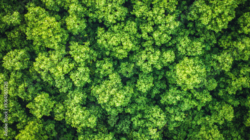 Lush green forest with trees of various sizes. The trees are densely packed and the leaves are a vibrant shade of green photo