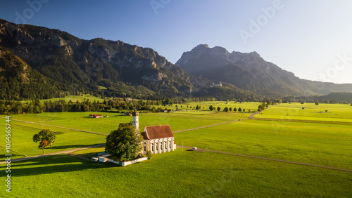 Aerial view of famous St Coloman church near Fussen, Germany. photo