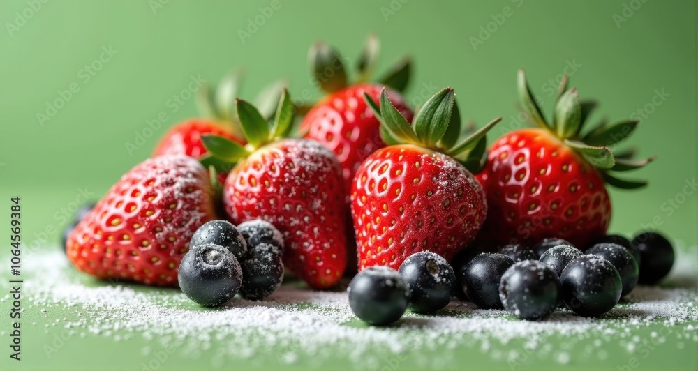 Fresh strawberries and blueberries with sugar sprinkles