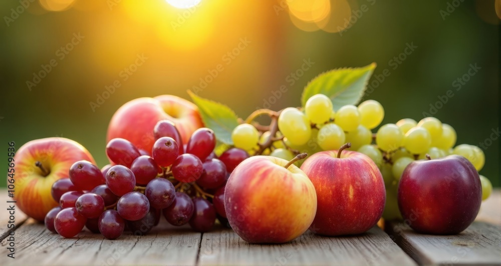 Fresh apples and grapes on wooden table Fresh apples and grapes on wooden table
