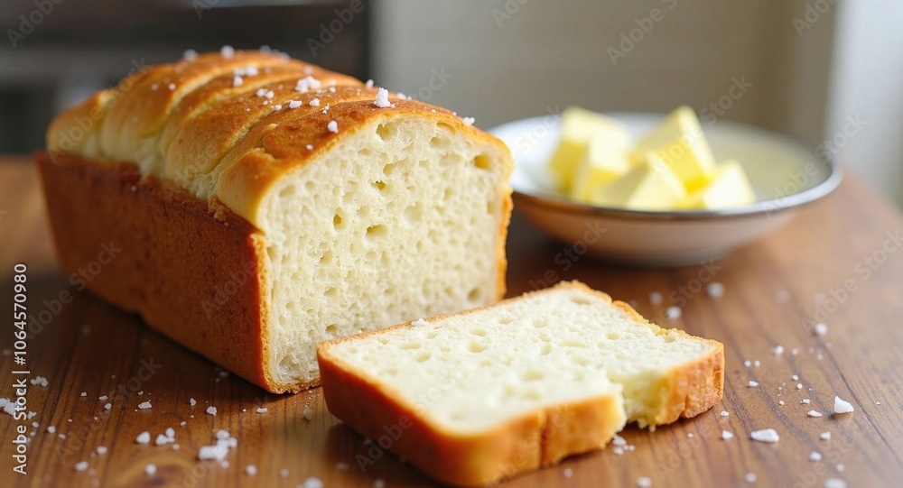 Freshly baked bread with butter Freshly baked bread with butter