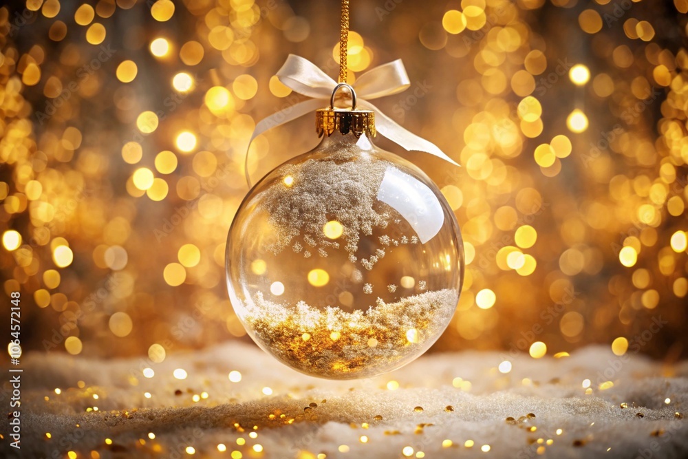 Golden christmas ball at the background of lights