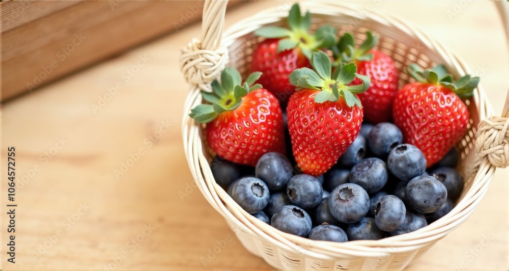 Fresh blueberries and strawberries in a basket Fresh blueberries and strawberries in a basket