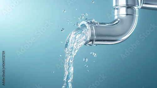 Sparkling Water Flowing from a Polished Metal Pipe in Close-Up