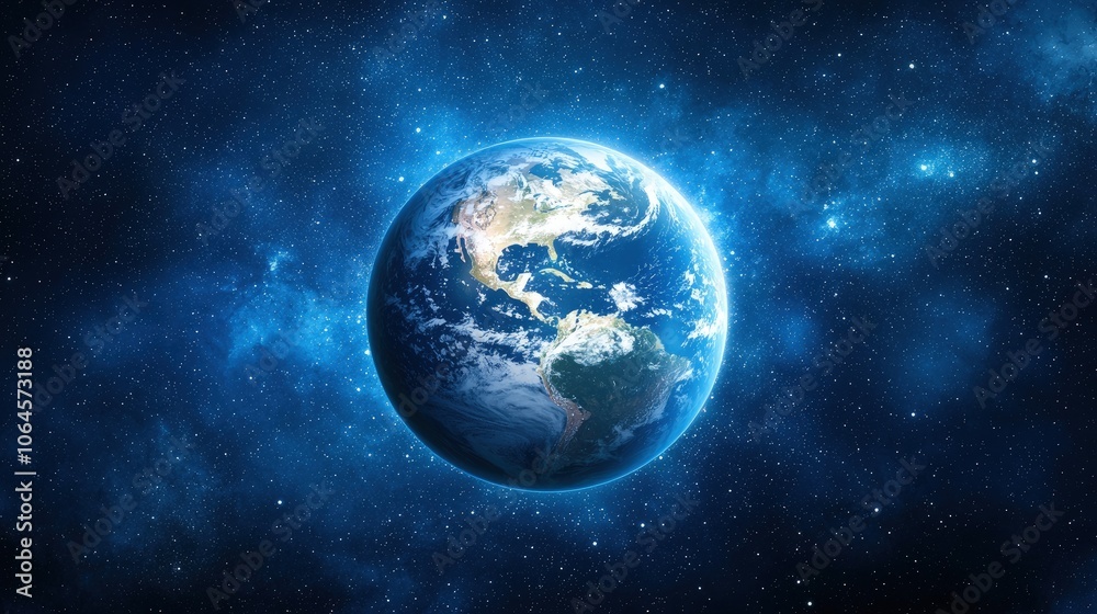 Stunning View of Earth Surrounded by Cosmic Space and Stars Stunning View of Earth Surrounded by Cosmic Space and Stars