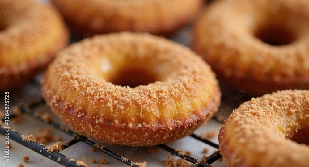 Close-up of freshly baked donuts