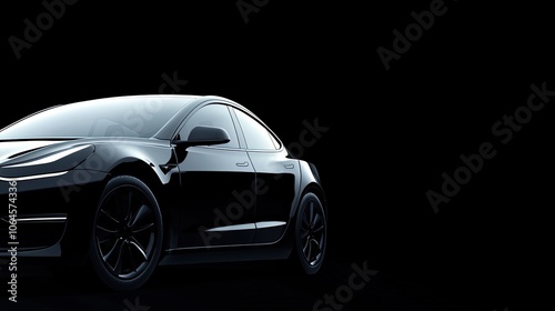 Sleek Black Electric Car in Studio with Dark Background