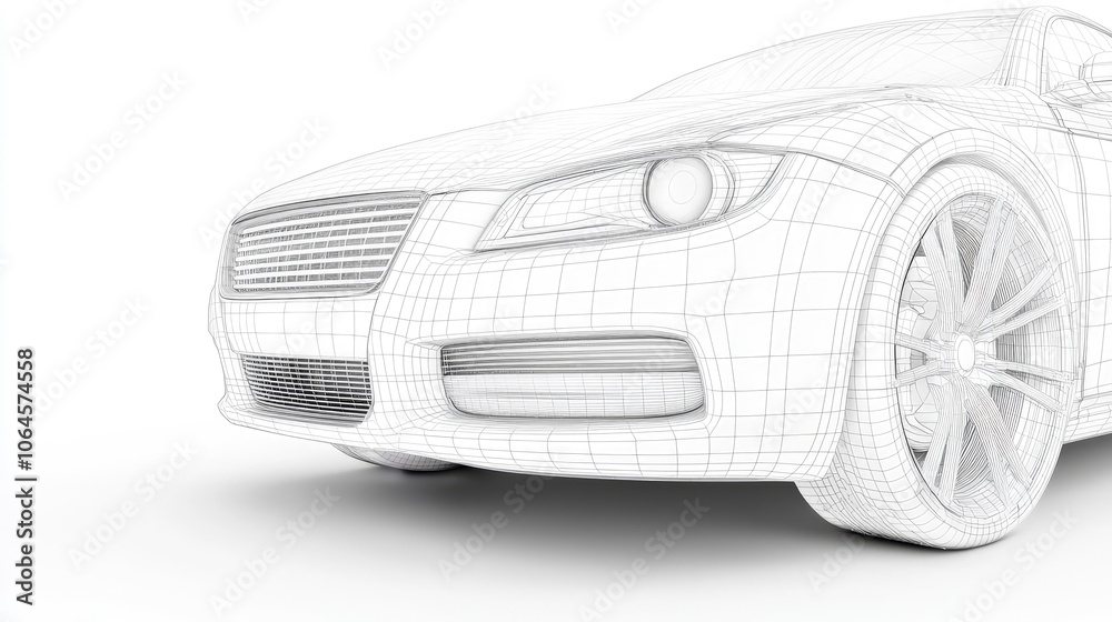 Naklejka premium 3D Wireframe Model of a Modern Luxury Vehicle Design