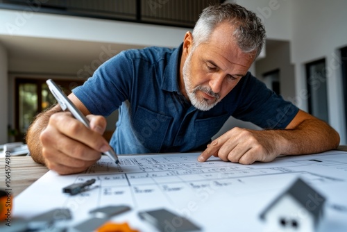 Homeowner checking off a monthly mortgage payment on an amortization table, symbolizing the steady progress toward debt-free ownership