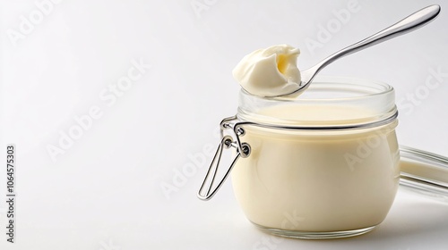 Jar of mayonnaise with spoon photo