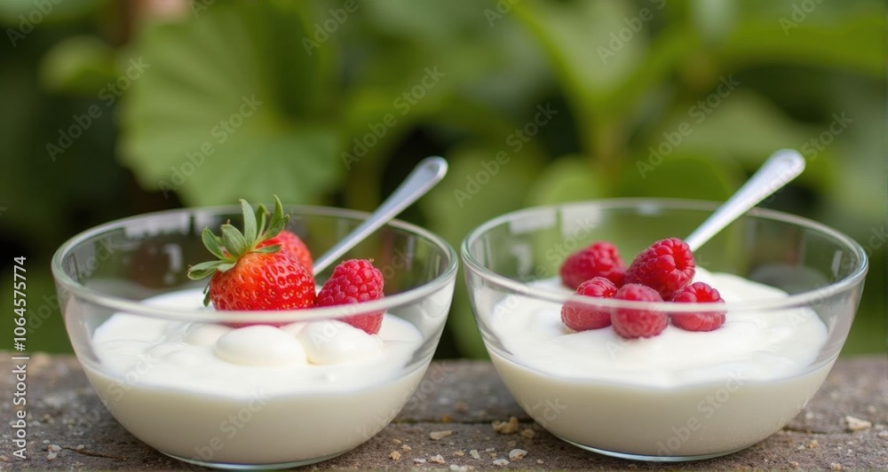 Delicious yogurt bowls with fresh berries Delicious yogurt bowls with fresh berries