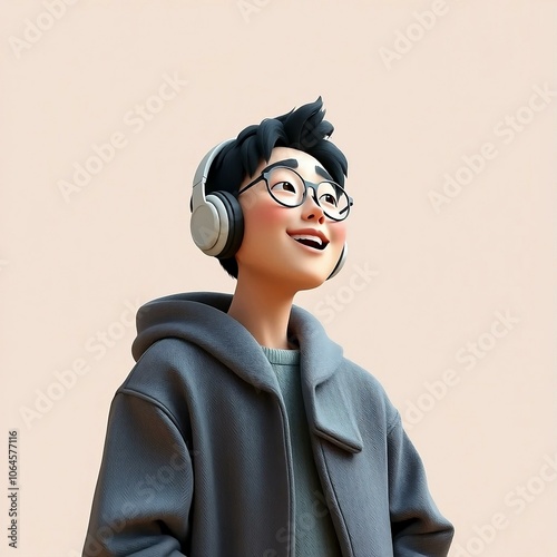 portrait of a person with headphone 3d render
