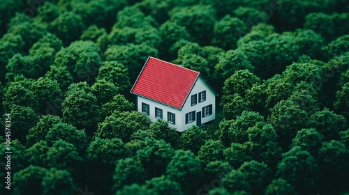 A tranquil house nestled among dense green trees, blending nature and architecture for a serene escape.