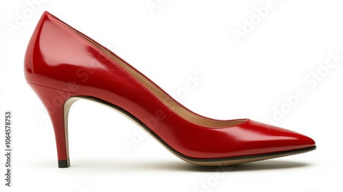 Classic Red High Heel Shoe on White Background