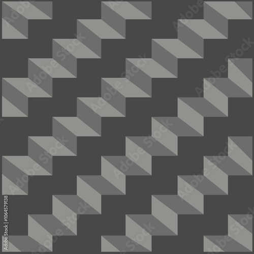 A grey geometric pattern with an abstract staircase-like effect, creating a dynamic and modern design. Ideal for backgrounds, textiles, or digital art projects that emphasize a contemporary aesthetic.