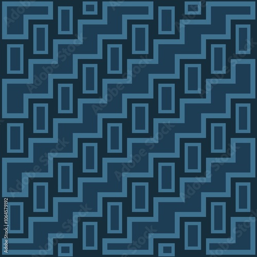 Abstract geometric pattern with blue rectangular shapes arranged symmetrically, creating a modern and contemporary design. Ideal for backgrounds, wallpapers or creative projects.