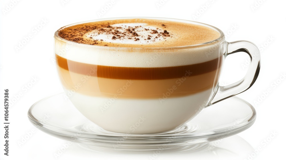 Elegant Coffee Cup on Glass Plate with Creamy Layers