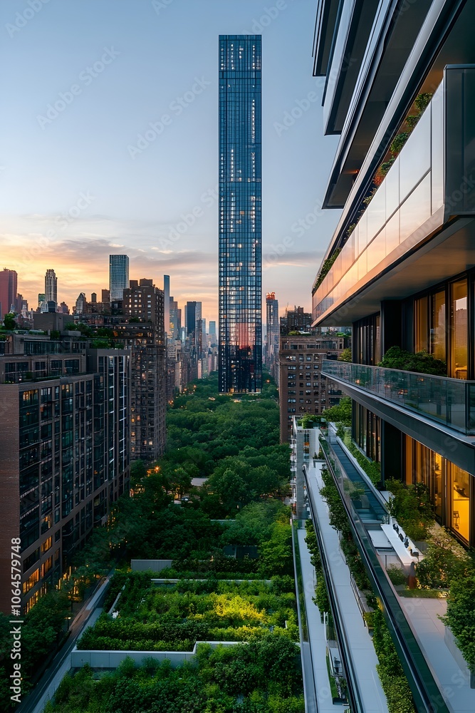 Obraz premium Sustainable Skyline Eco Friendly High Rises and Rooftop Gardens in a Thriving Metropolis