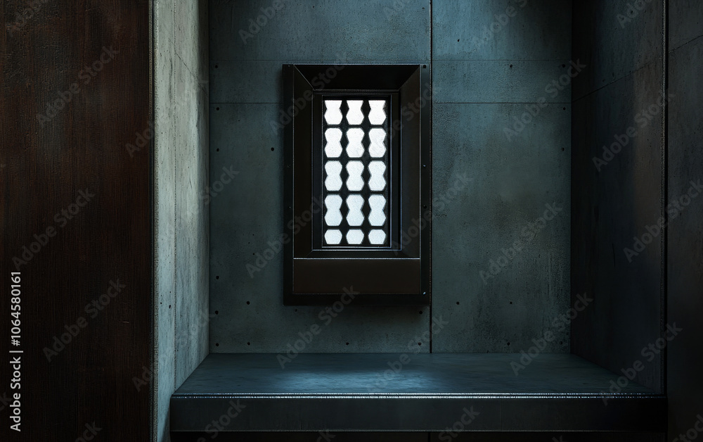 Obraz premium A modern architectural interior showcasing minimalist design with a unique window feature