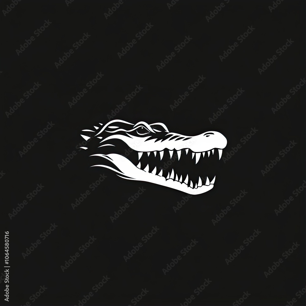 Naklejka premium White Silhouetted Alligator Head with Open Mouth and Sharp Teeth