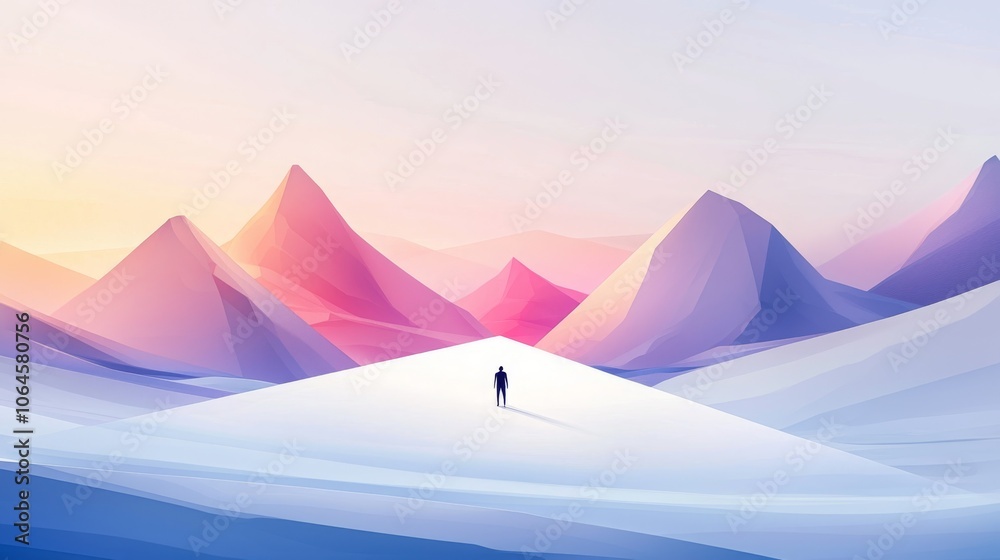 Minimalist Surreal Landscape with Figure Standing Minimalist Surreal Landscape with Figure Standing
