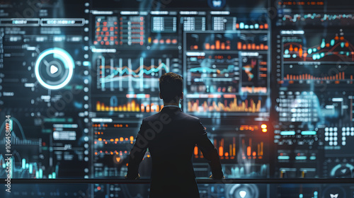 AI, data analysis. Business people use AI to analyze financial related data. big data Complex performance measurement With modern innovative technology