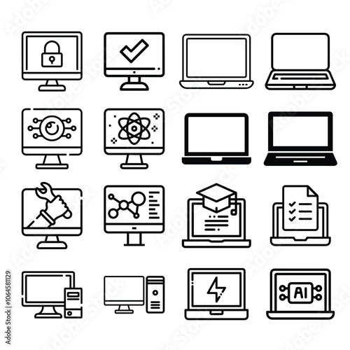 Computer Icon Set Vector, Monitor icon, PC Icon set vector, Laptop icon set vector