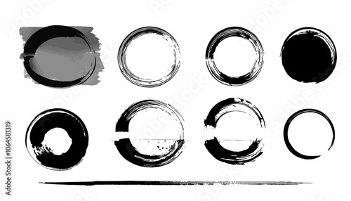 ブラシで描いた和風の丸　フレームセット　日本