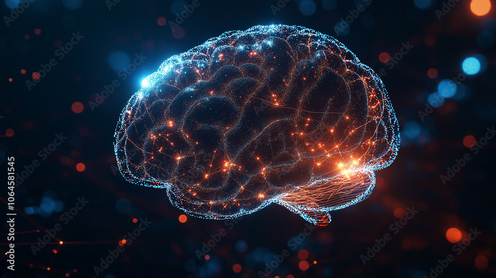 Abstract Illustration of Brain with Neuron Connections, Glowing Bright and Complex, Brain and Technology Abstract Illustration of Brain with Neuron Connections, Glowing Bright and Complex, Brain and Technology