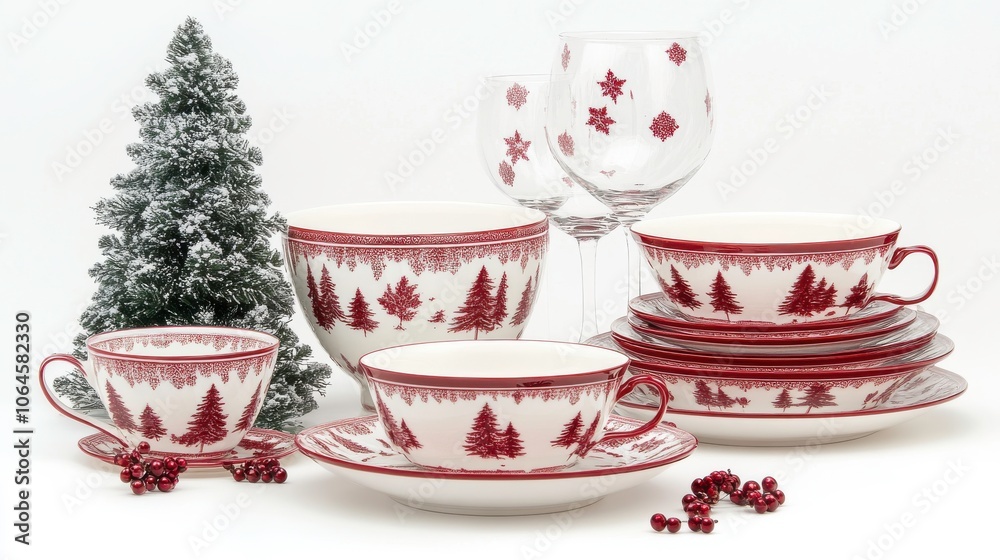 Fototapeta premium Festive tableware with holiday decorations.