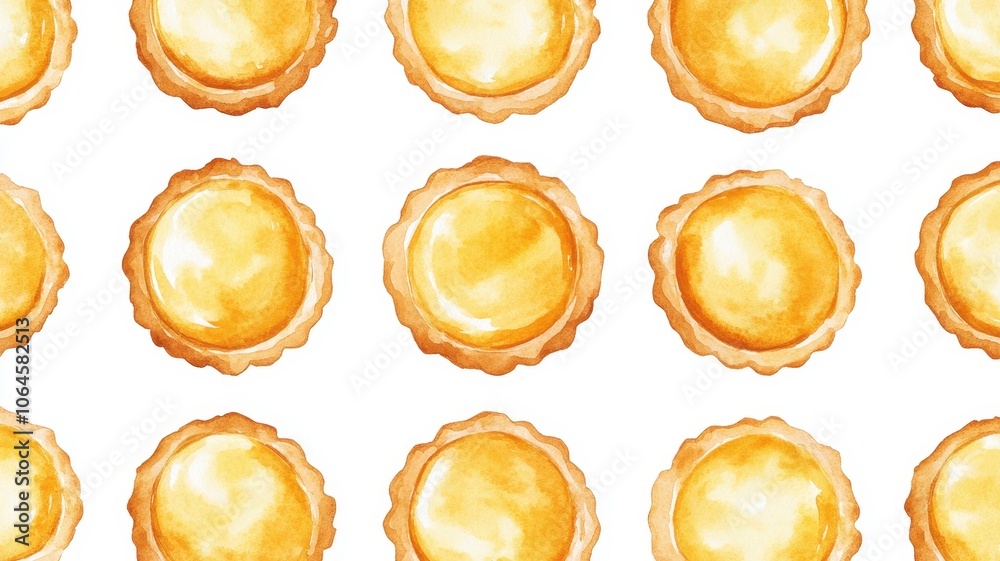 Portuguese Custard Tart on white background,delicious egg tart (Pastel de Nata),Watercolor style illustration,Pastry Hand Drawn watercolor Idea for menu posters, postcards, cooking books.
