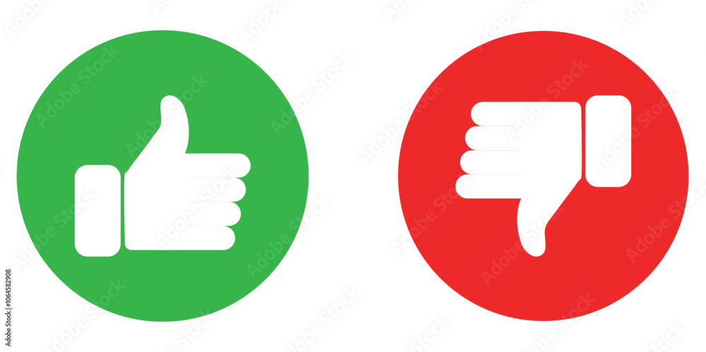 Circular Flat Icon Set of Like and Dislike in green and red isolated on white bg. Circular Flat Icon Set of Like and Dislike in green and red isolated on white bg.