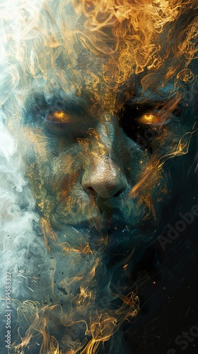 Abstract Surreal Portrait with Fire and Smoke