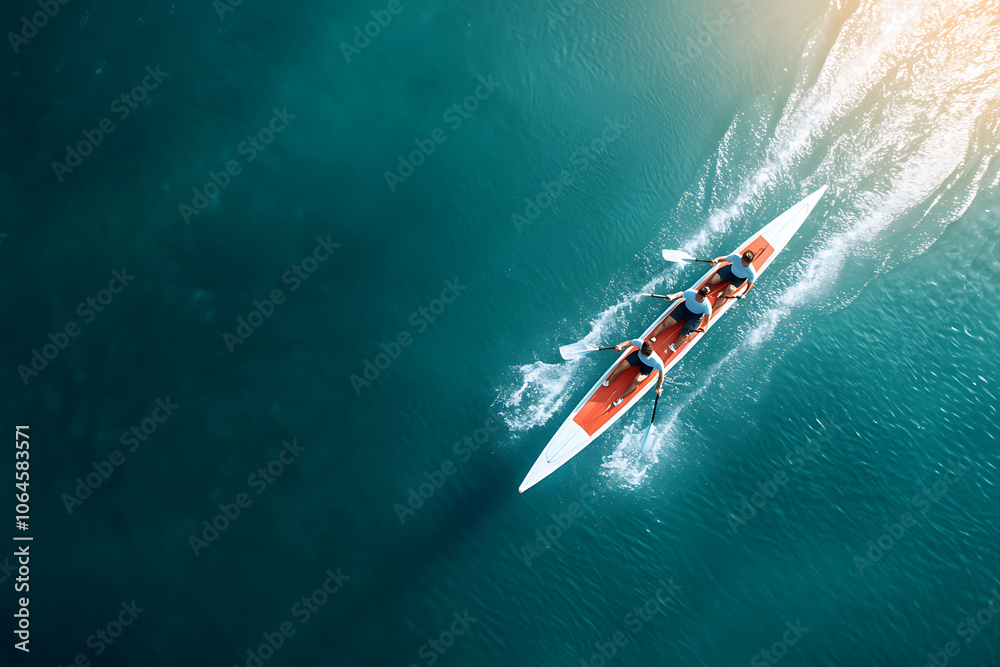 Rowers demonstrate powerful strength and synchronization on water Rowers demonstrate powerful strength and synchronization on water