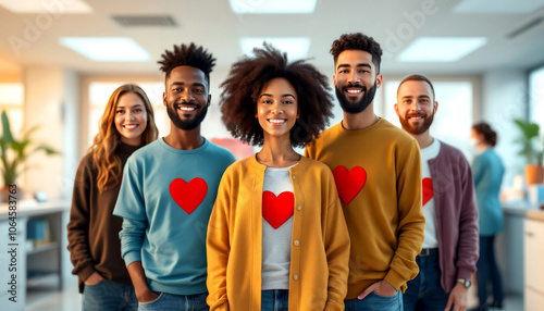 National blood donor month celebration: diverse group of smiling supporters in office setting