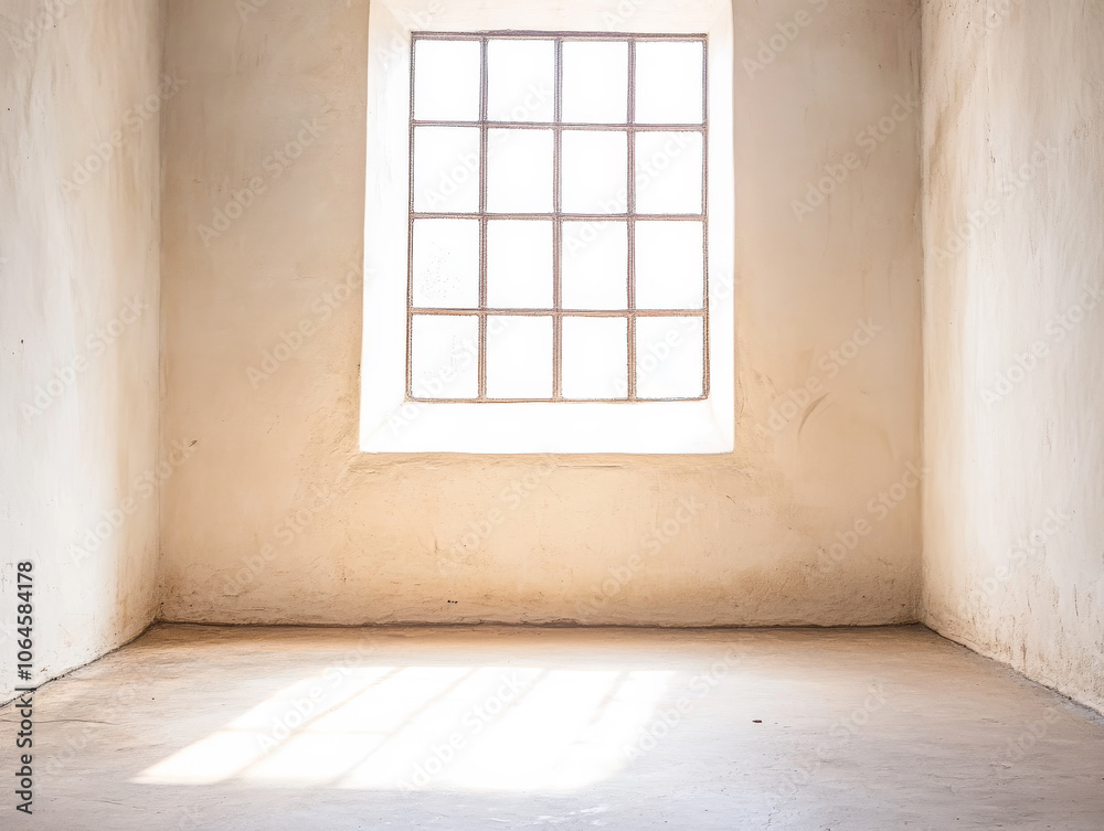 Bright sunlight streaming through a large window in an empty, minimalist room during the day Bright sunlight streaming through a large window in an empty, minimalist room during the day