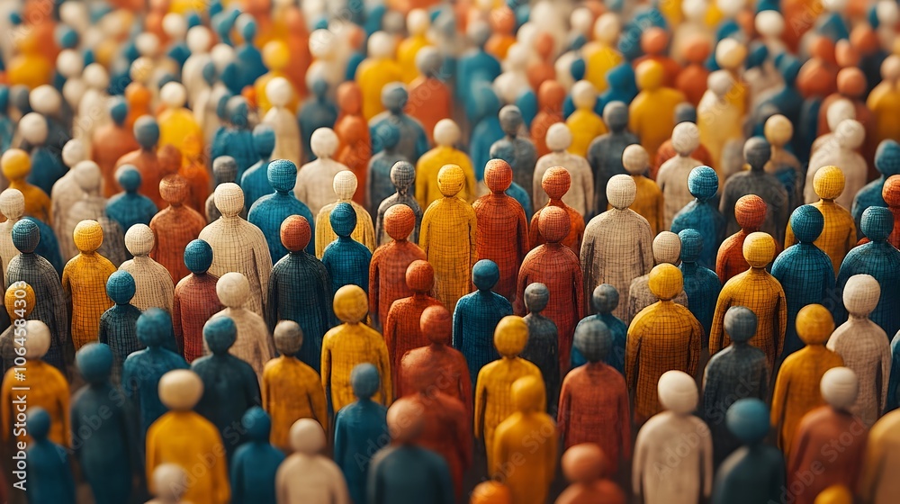 Obraz premium Diverse Crowd of Stylized Stick Figure People in 3D Digital Rendering