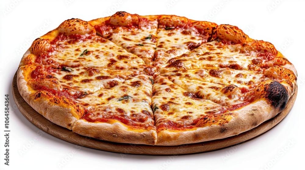 A photostock of a margherita pizza on a white background, delicious and isolated. A photostock of a margherita pizza on a white background, delicious and isolated.