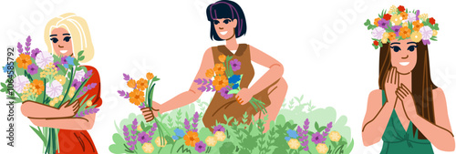 spirit wildflower woman vector. bohemian empowerment, strength grace, resilience harmony spirit wildflower woman character. people flat cartoon illustration