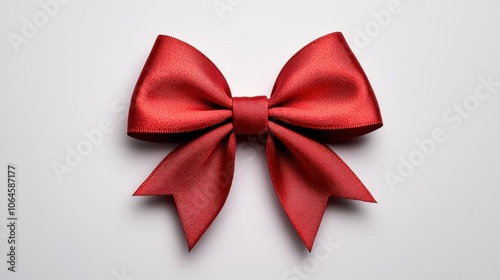 A photostock of a red bow on a white background, isolated and festive.