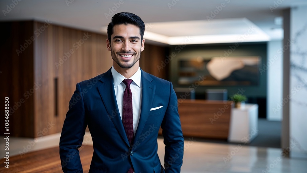 Fototapeta premium A Smiling, Elegant, and Confident Young Latino Exuding Charm and Positivity Perfect for Illustrating Diverse and Inspirational Portraits