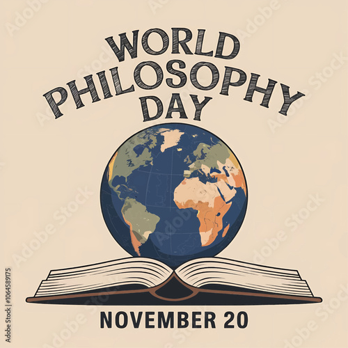 "Classic Earth and Book Design for World Philosophy Day, Emphasizing Global Knowledge Sharing and Intellectual Growth for Educational Purposes"