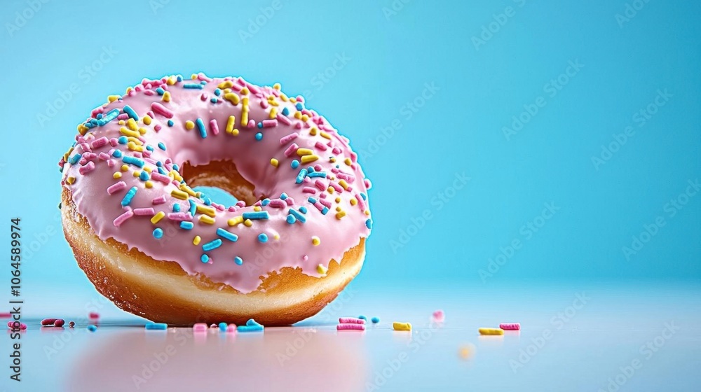 A photostock of a sprinkled donut on a white background, colorful and sweet. A photostock of a sprinkled donut on a white background, colorful and sweet.