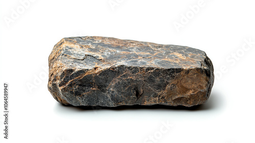 Raw stone block with natural texture on white background