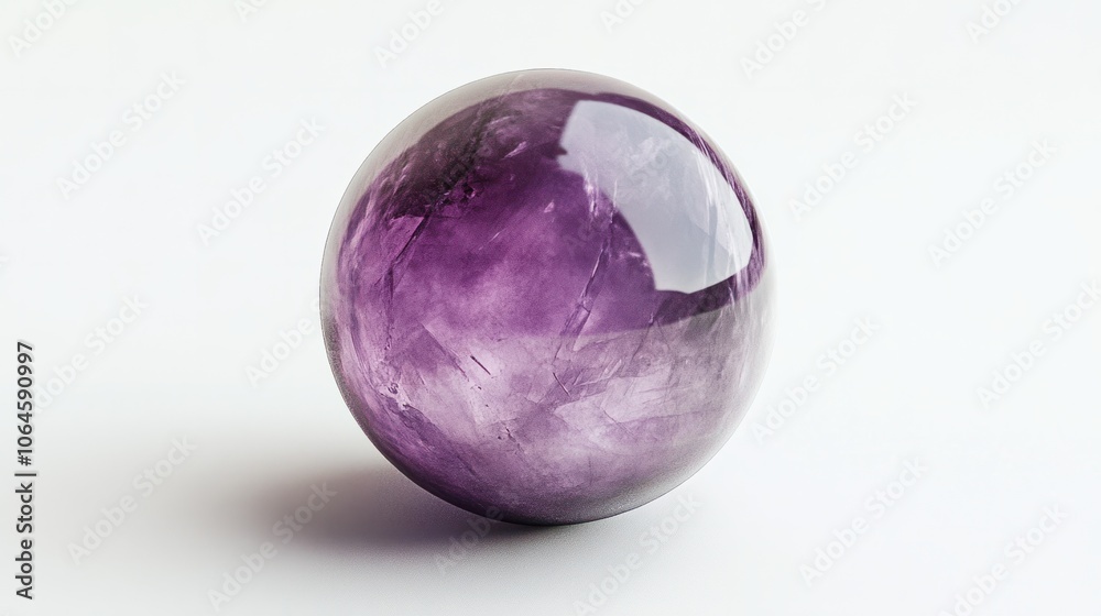 Semi-transparent violet sphere on a white background, showing subtle refractions and reflections Semi-transparent violet sphere on a white background, showing subtle refractions and reflections