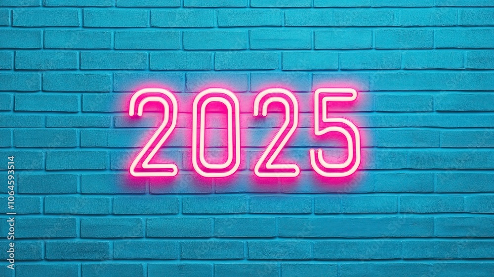 A vibrant neon sign displaying the year A vibrant neon sign displaying the year