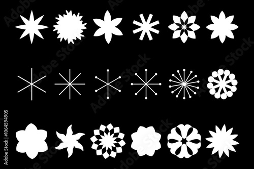 Minimalist style snowflakes clipart collection. Perfect for banner, flyer, label, postcard, sale, stickers. Geometric abstract vector illustration.