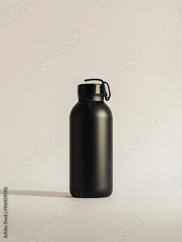 This stylish aluminum water bottle showcases a contemporary design on a pristine backdrop, emphasizing its environmentally-friendly attributes and functional excellence.